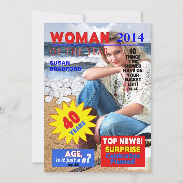 40TH Birthday PHOTO Invitation - Magazine Cover (Front)