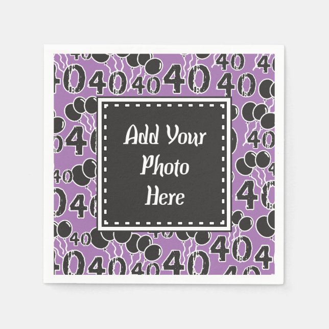 40th Birthday Photo Personalised PURPLE Napkin (Front)