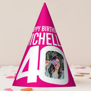 40th birthday photo personalized white pink party hat