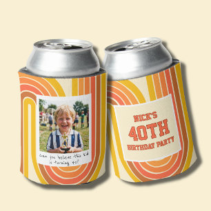 40th Birthday Photo Retro Yellow Can Cooler