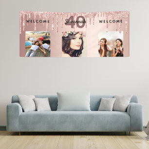 40th birthday photo rose gold glitter sparkle banner