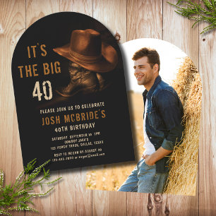 40th Birthday Photo Rustic Cowboy Hat Boots Invitation