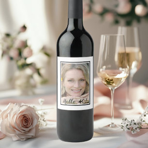 40th birthday photo white black  wine label