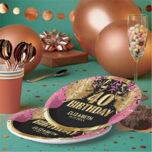 40th Birthday - Pink Balloons Paper Plate