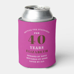 40th Birthday Pink black white Add Your Name Can Cooler