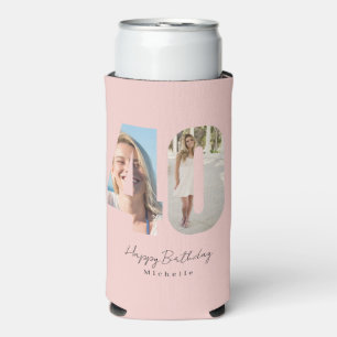 40th Birthday Pink Custom Photo  Seltzer Can Cooler
