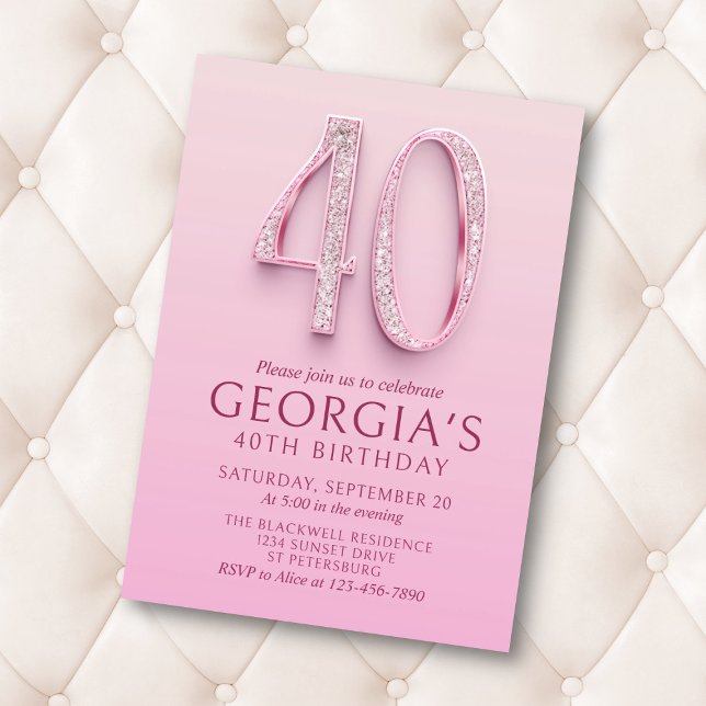 40th Birthday Pink Diamonds Invitation (Creator Uploaded)