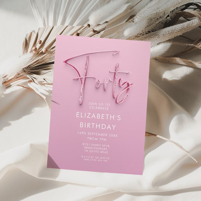 40th Birthday Pink Glitz Invitation (Creator Uploaded)