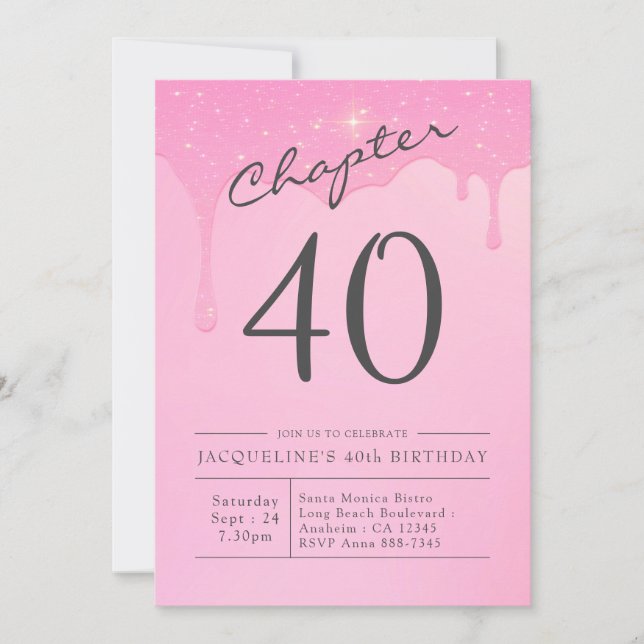 40th Birthday Pink Grey Party Invitation (Front)