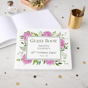 40th Birthday Pink Hydrangeas Guest Book