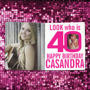 40th birthday pink look 40 custom photo now then banner