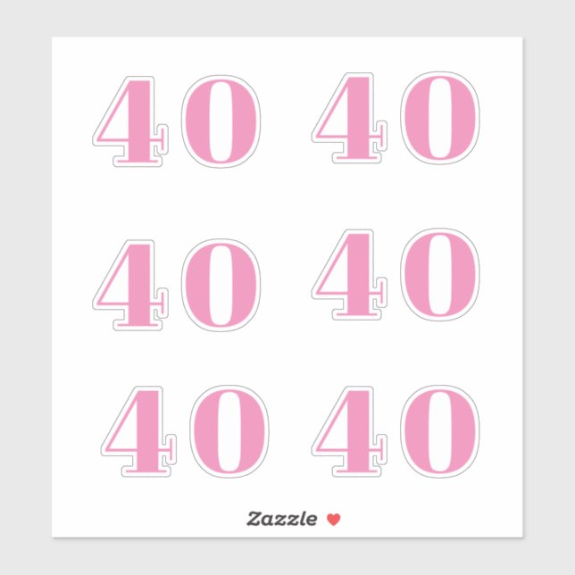 40th Birthday Pink Number Forty Custom Age Trendy (Sheet)