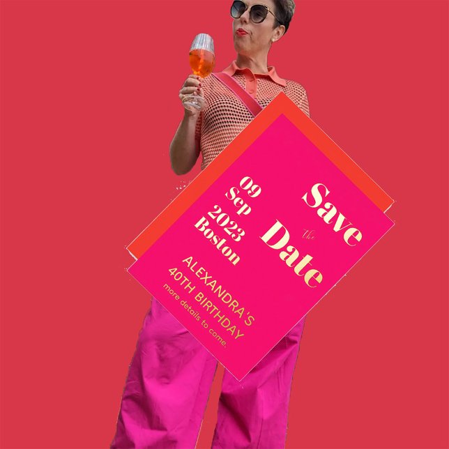 40Th Birthday Pink Orange Gold Save The Date  (Creator Uploaded)