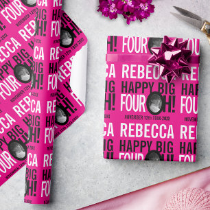 40th Birthday pink white black 40 custom photo Wrapping Paper