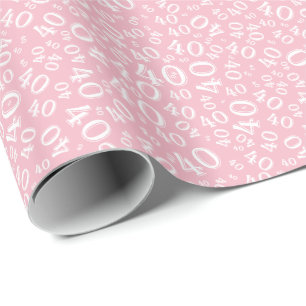 40th Birthday Pink & White Number Pattern 40 Wrapping Paper