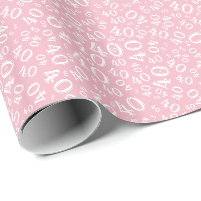 40th Birthday Pink & White Number Pattern 40 Wrapping Paper (Roll Corner)