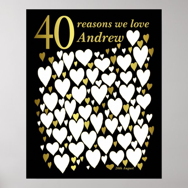 40th Birthday Poster - 40 Reasons We Love You (Front)