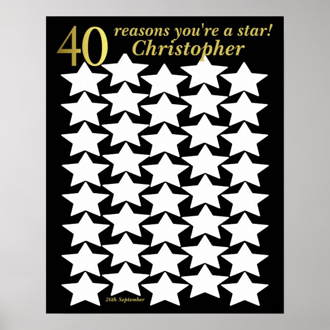 40th Birthday Poster - 40 Reasons You're A Star (Front)