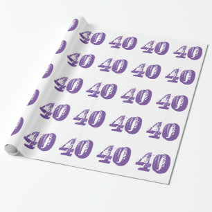 40th Birthday, purple and white text on white. Wrapping Paper