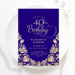 40th Birthday Purple Gold Roses Invitation<br><div class="desc">Purple gold elegant 40th birthday party invitation. Classy design featuring roses,  faux gold foil and typography script font. Trendy invite card perfect for a stylish female bday celebration. Personalise with your own details. Can be customised to any age. Printed Zazzle invitations or instant download digital printable template.</div>