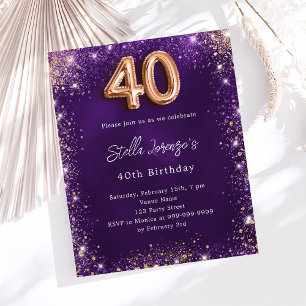40th Birthday purple rose gold invitation