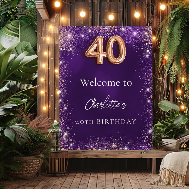 40th birthday purple rose gold welcome poster (Creator Uploaded)