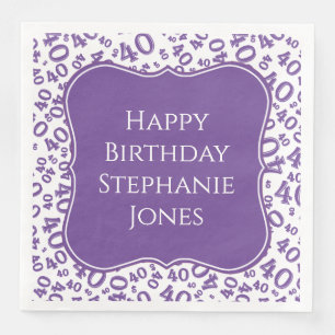 40th Birthday Purple/White Random Pattern 40 Napkin