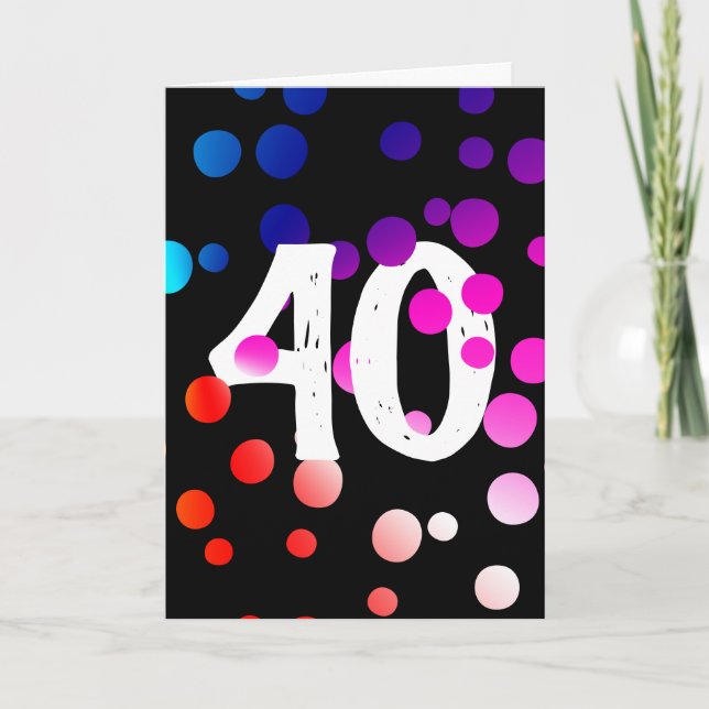 40th Birthday Rainbow Dots on Black Card (Front)