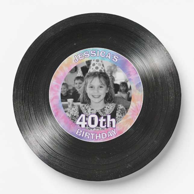 40th Birthday Rainbow Retro Paper Plate (Front)