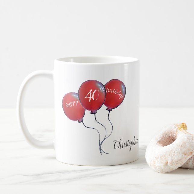 40th birthday red balloon gift coffee mug (With Donut)