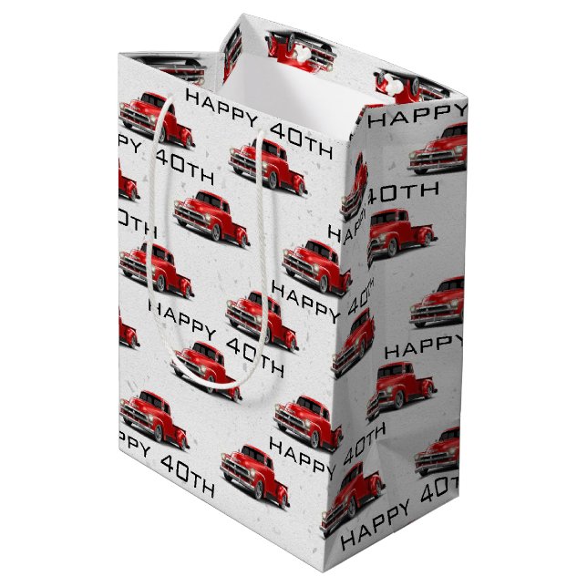 40th Birthday Red Retro Truck  Medium Gift Bag (Back Angled)