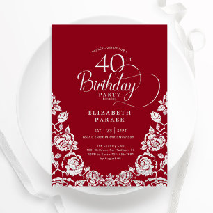 40th Birthday Red Silver Roses Invitation