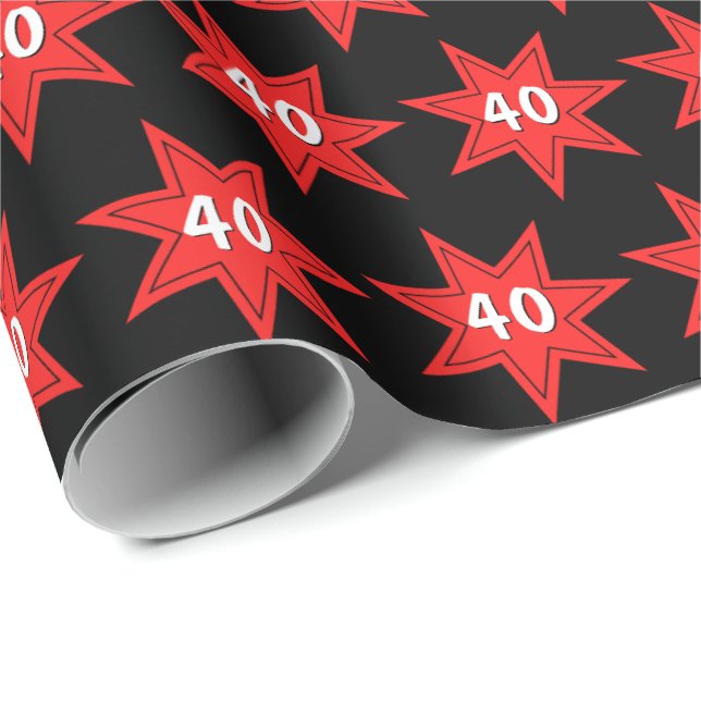 40th Birthday Red Star  Wrapping Paper (Roll Corner)