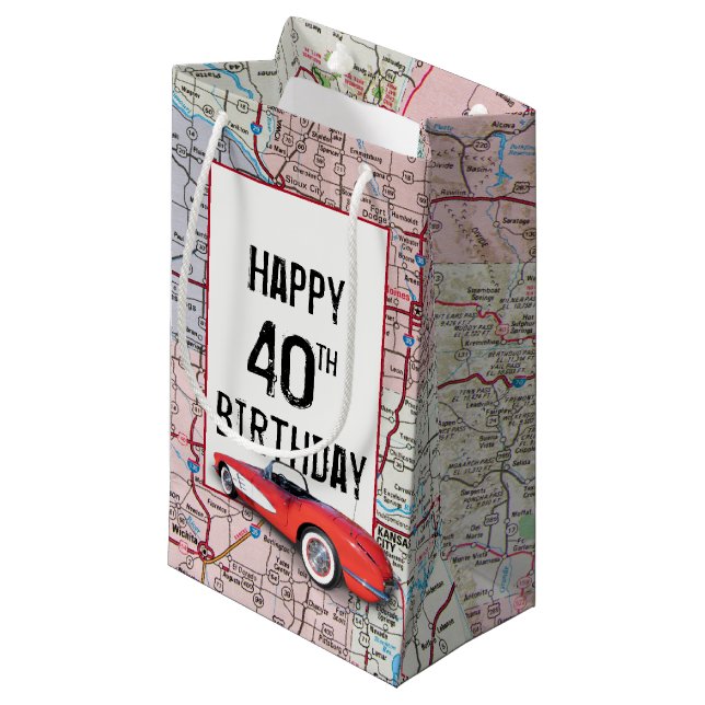 40th Birthday Retro Corvette On Map  Small Gift Bag (Front Angled)