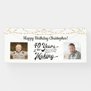 40th Birthday Retro Gold String Lights 2 Photo Banner