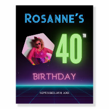 40th Birthday Retro Neon Welcome Custom Photo