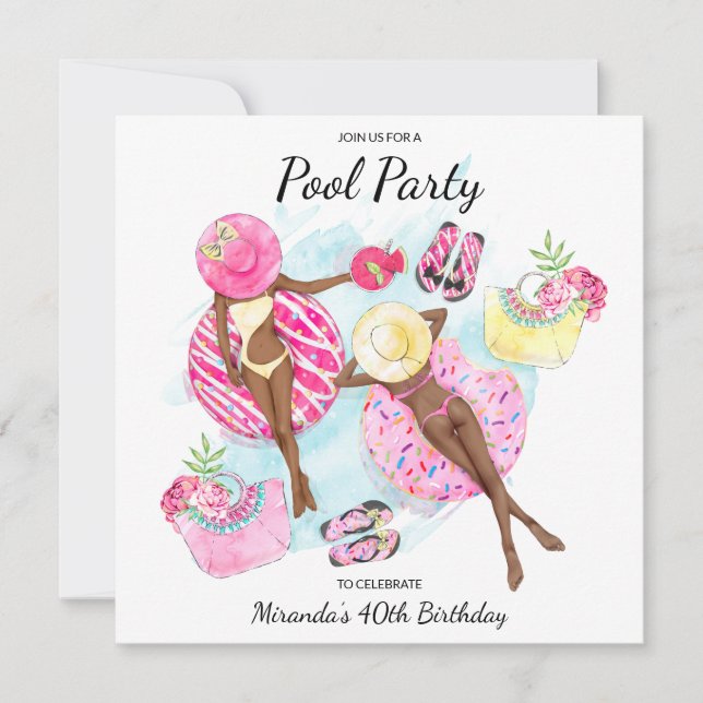 40th Birthday Retro Pool Party Invitation (Front)