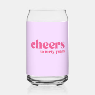 40th birthday, Retro Purple & Pink "cheers to 40" Can Glass
