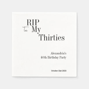 40th Birthday RIP 30s Black White Minimal Party Napkin