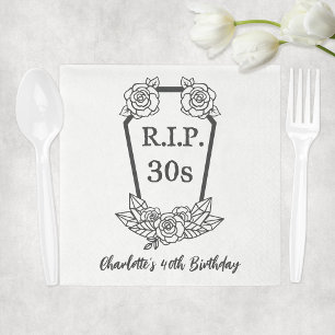40th Birthday Rip 30s Coffin Roses Party Napkin
