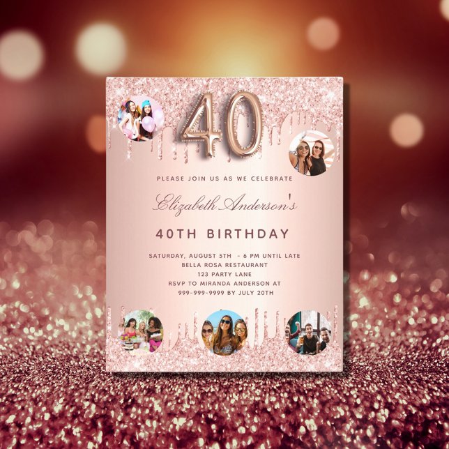 40th Birthday rose glitter budget photo invitation Flyer (Creator Uploaded)