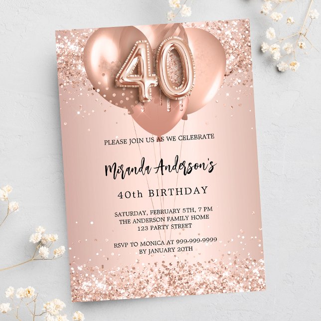 40th birthday rose gold balloons luxury invitation (Creator Uploaded)