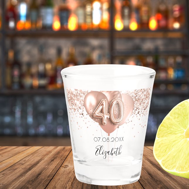 40th birthday rose gold balloons name shot glass (Creator Uploaded)