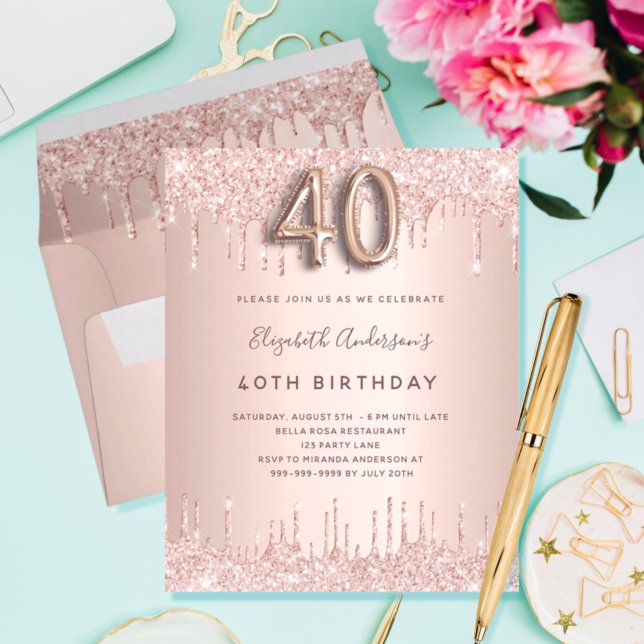 40th Birthday rose gold blush budget invitation Flyer (Creator Uploaded)