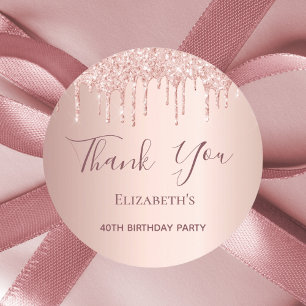 40th Birthday rose gold blush glitter Thank You Classic Round Sticker