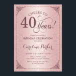 40th Birthday - Rose Gold Damask Invitation<br><div class="desc">40th Birthday Invitation.
Elegant vintage faux rose gold design with pink and white damask pattern. Features mauve script font. Cheers to 40 years! Can be personalised into any age! Message me if you need further customisation.</div>