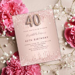 40th Birthday rose gold glitter invitation<br><div class="desc">A modern, stylish and glamourous invitation for a 40th birthday party. A rose gold background with drips, paint drip look. The name is written with a modern dark rose gold coloured hand lettered style script. Personalise and add your party details. Number 40 is written with a balloon style font, script....</div>