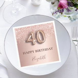 40th birthday rose gold glitter pink balloon style napkin