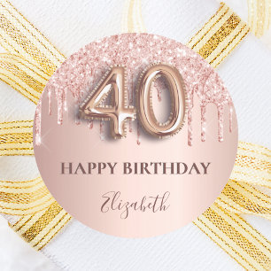 40th birthday rose gold pink drips classic round sticker
