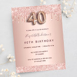 40th birthday rose gold pink drips invitation postcard<br><div class="desc">A modern,  stylish and glamourous invitation for a 40th birthday party.  A rose background with drips,  paint dripping look. The name is written with a modern dark rose gold coloured hand lettered style script.  Personalise and add your party details.  Number 40 is written with a balloon style font,  script.</div>